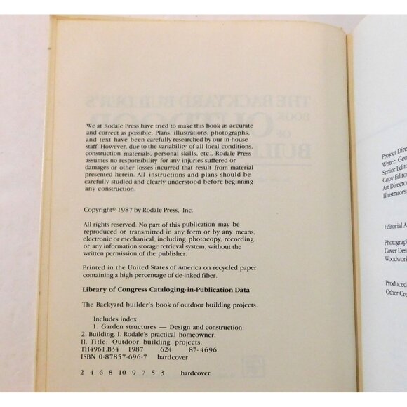 The Backyard Builders Book of Outdoor Building Projects Vintage 1987 Hardcover - Picture 3 of 12